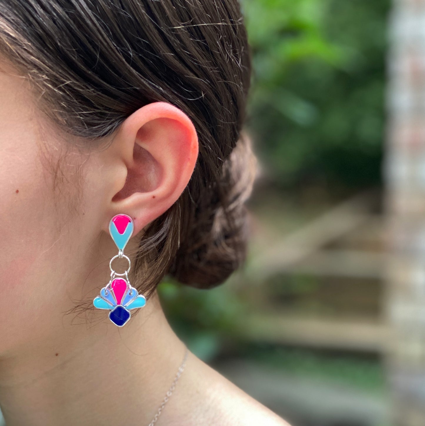 Art Deco Dangle Earrings | Red and Turquoise