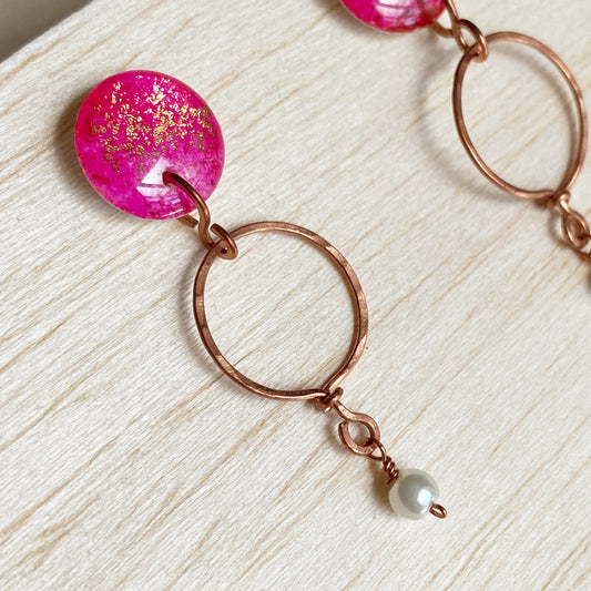 Capri | Pink Copper Hoop Dangle Earrings