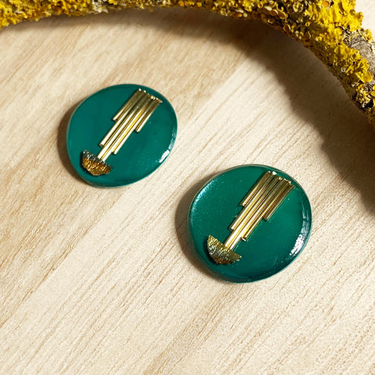 Art Deco Stud Earrings | Emerald Green