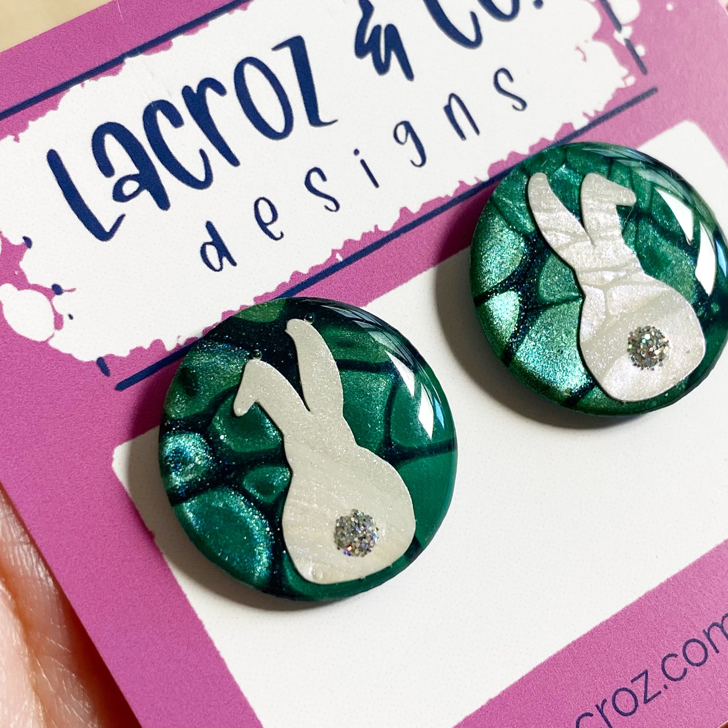 Easter Bunny Earrings | Green and White