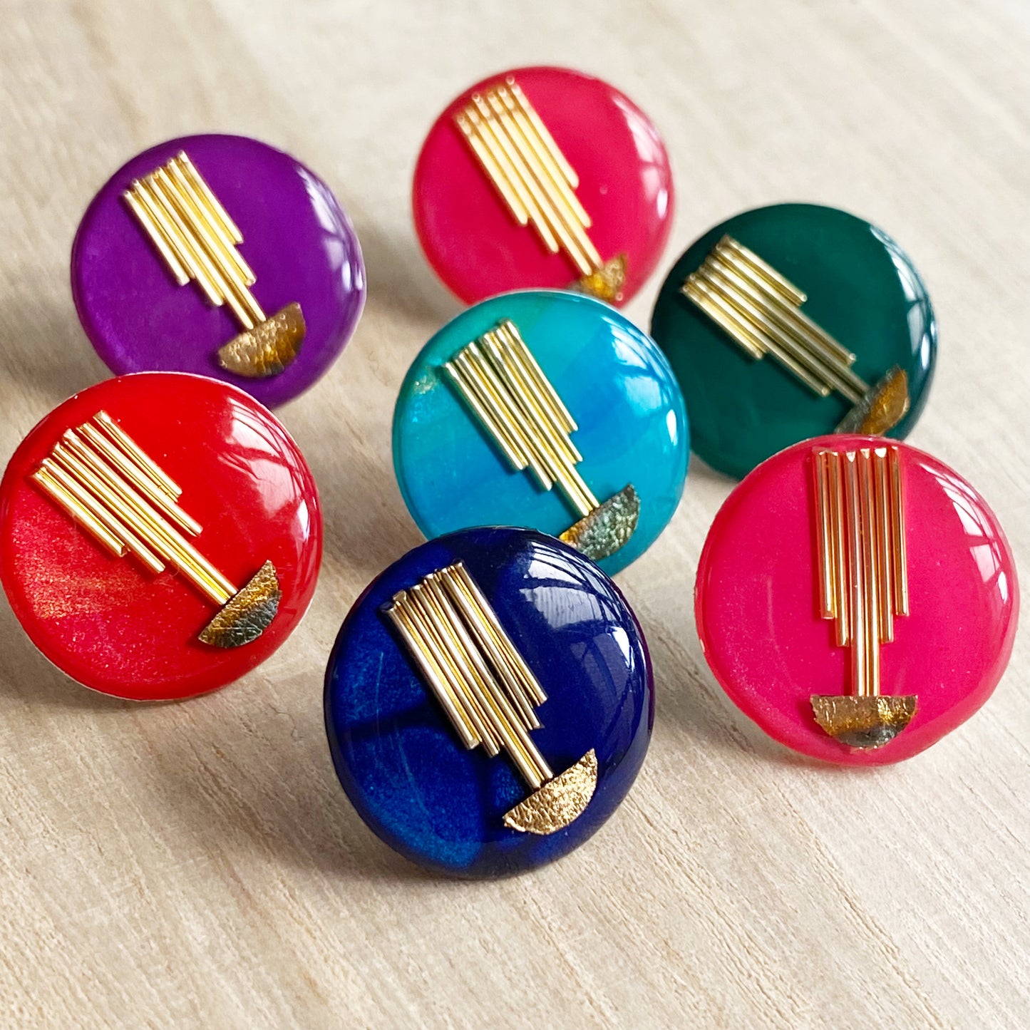 Art Deco Stud Earrings | Red