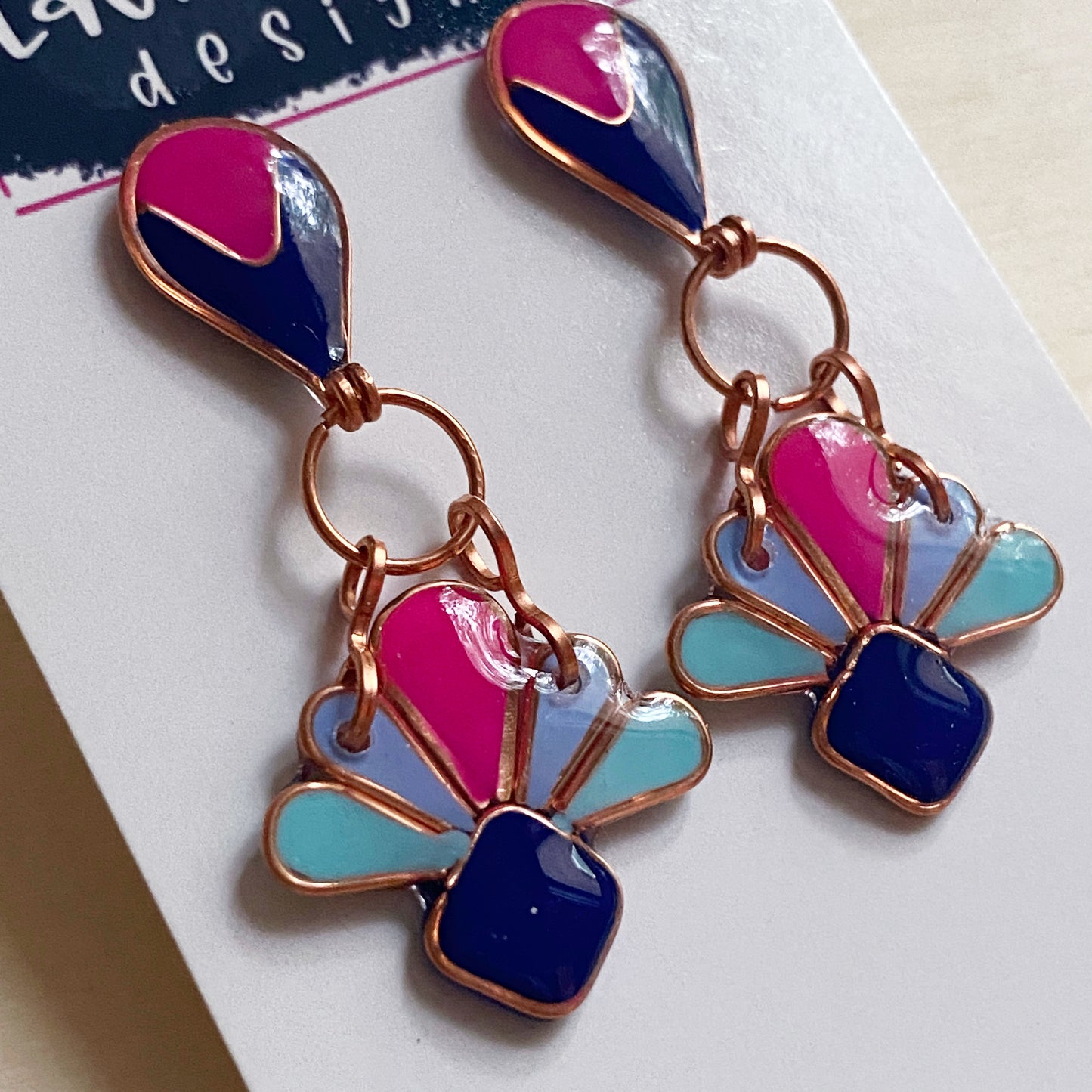 Art Deco Dangle Earrings | Pink and Blue
