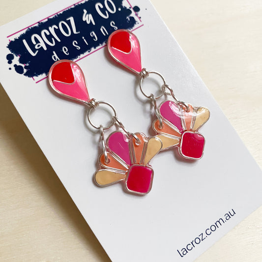 Art Deco Dangle Earrings | Pink and Red Silver