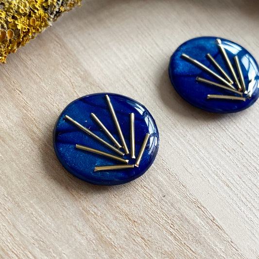 Art Deco Stud Earrings | Navy Blue