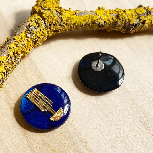 Art Deco Stud Earrings | Navy Blue