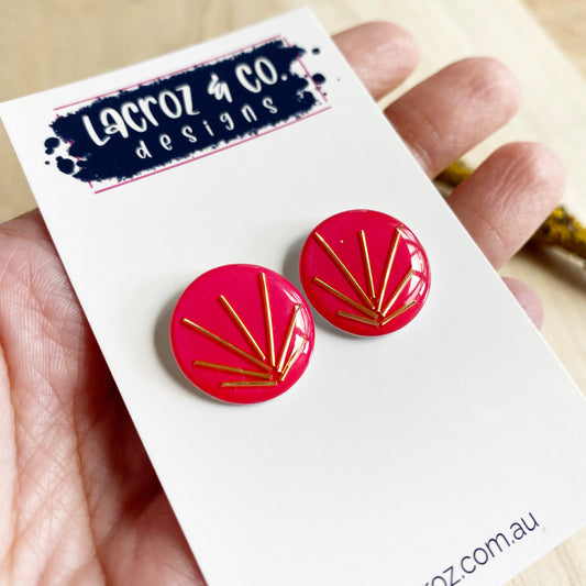 Art Deco Stud Earrings | Pink Fan