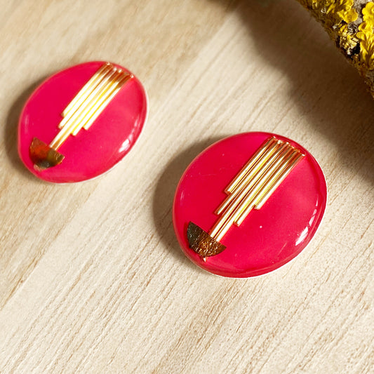 Art Deco Stud Earrings | Pink