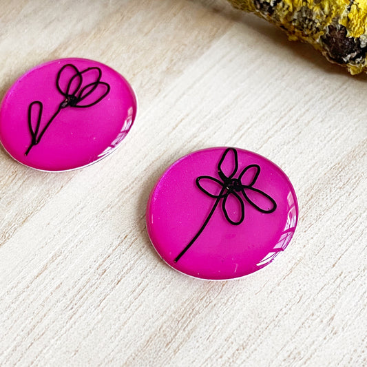 Floral Wire Art Earrings | Pink