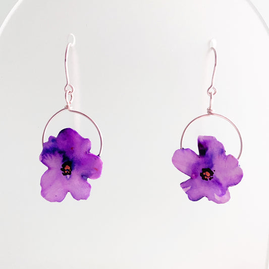 Floral Blooms | Purple Hoop Dangle Earrings