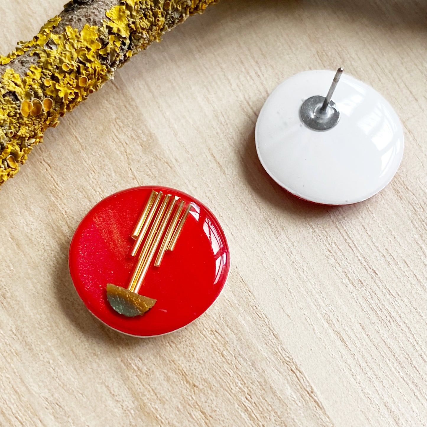 Art Deco Stud Earrings | Red