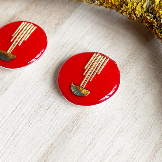 Art Deco Stud Earrings | Red