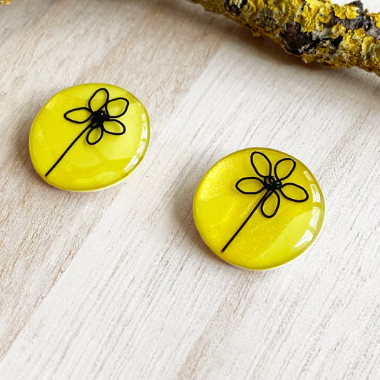 Floral Wire Art Earrings | Yellow