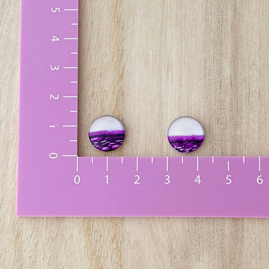 Small Stud Earrings | Purple and White