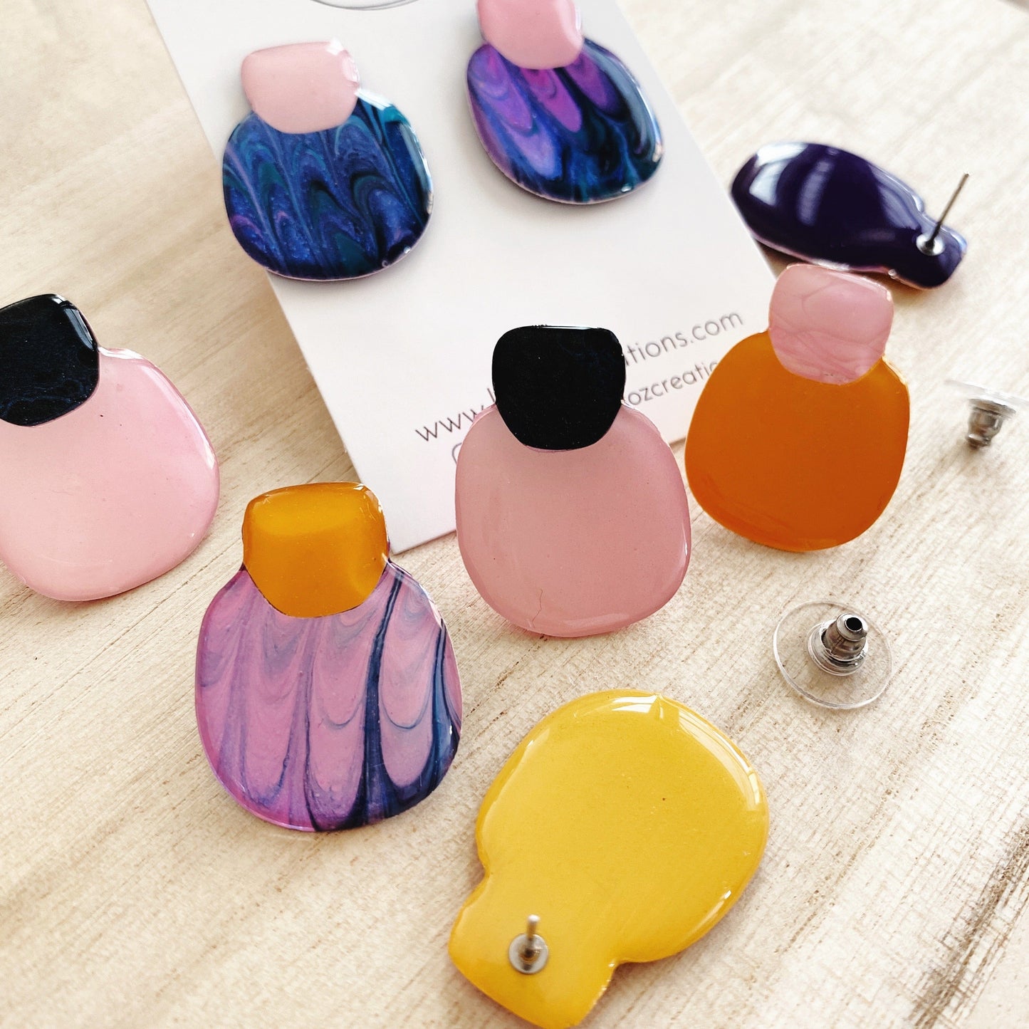 Lacroz Creations Earrings Elsa | Green & Pink Organic Square Stud Earrings.