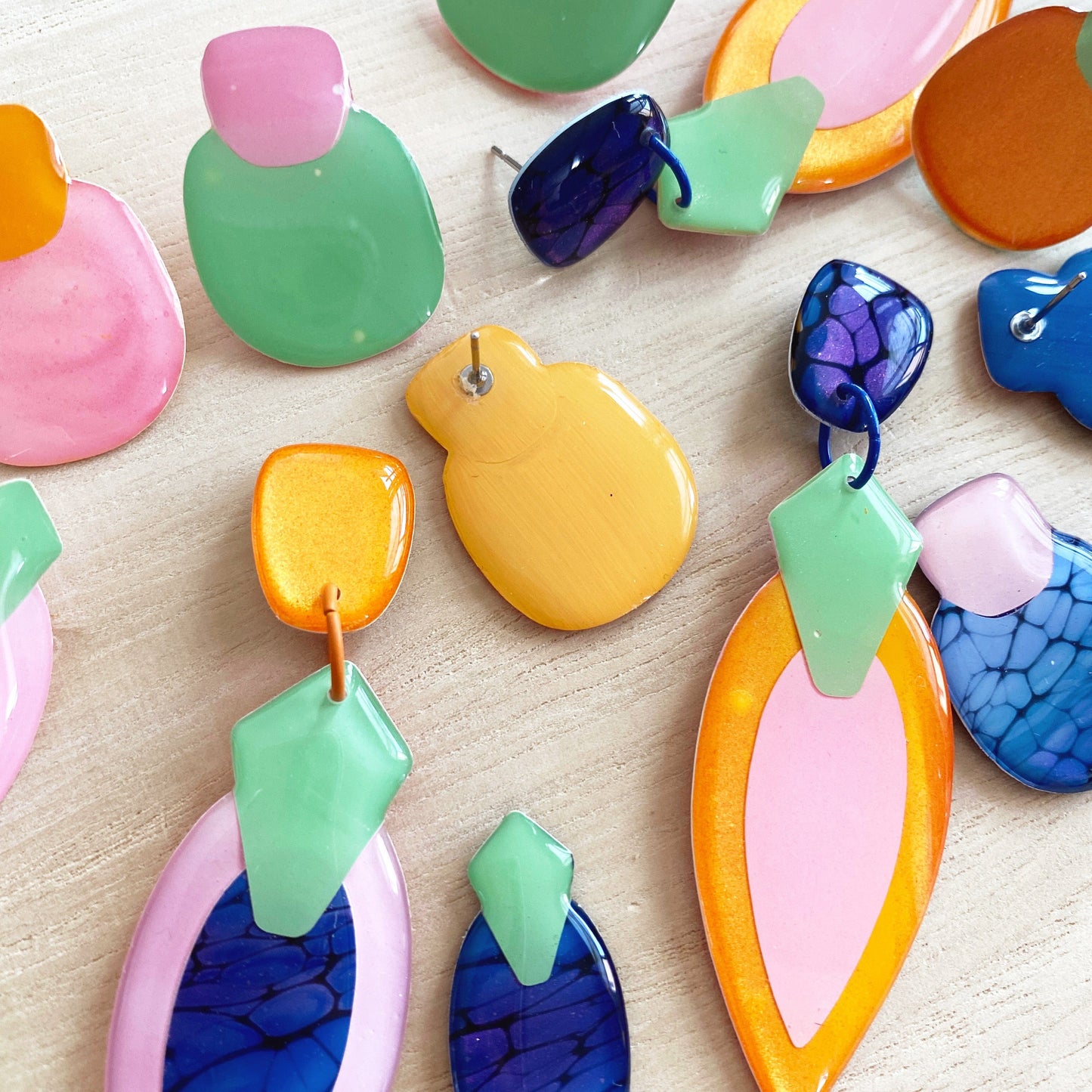 Lacroz Creations Earrings Elsa | Orange Green Organic Square Stud Earrings