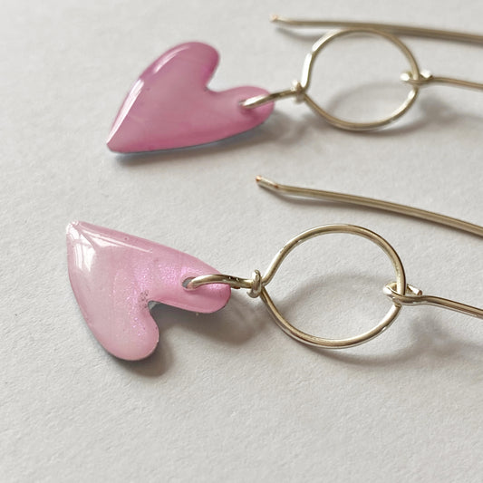 Avery | Small Heart Dangle Earrings | Light Pink