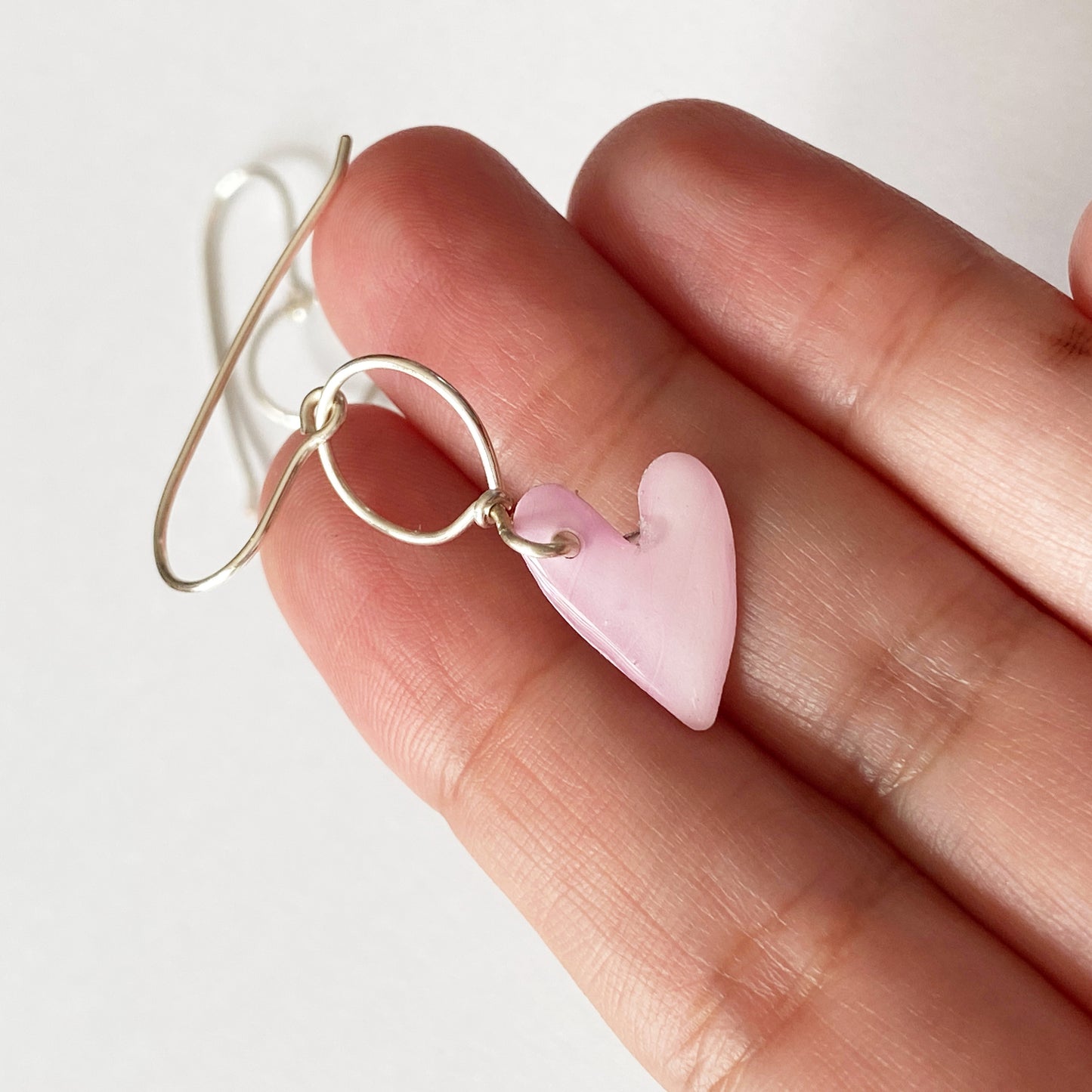 Avery | Small Heart Dangle Earrings | Light Pink