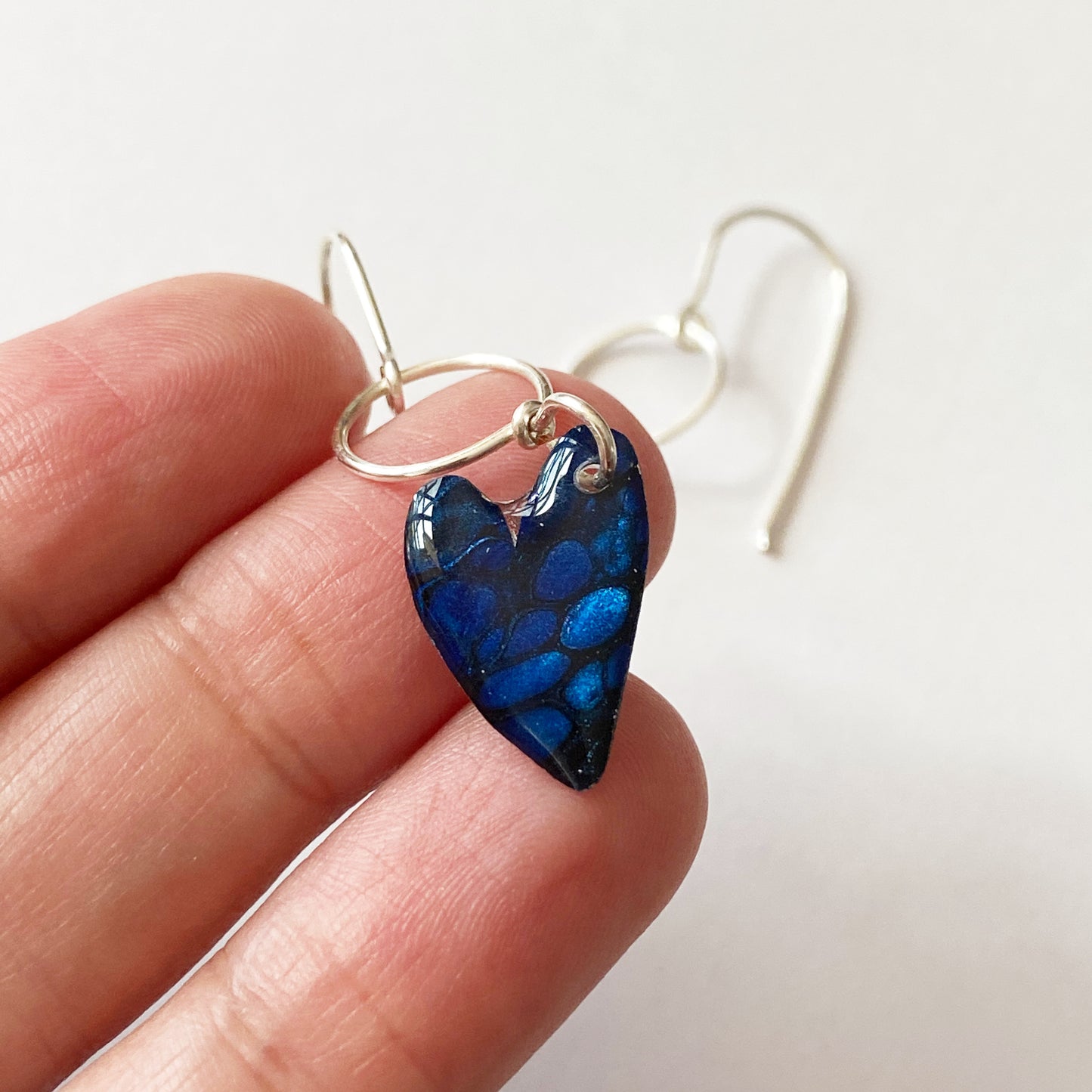 Avery | Small Heart Dangle Earrings | Navy Blue