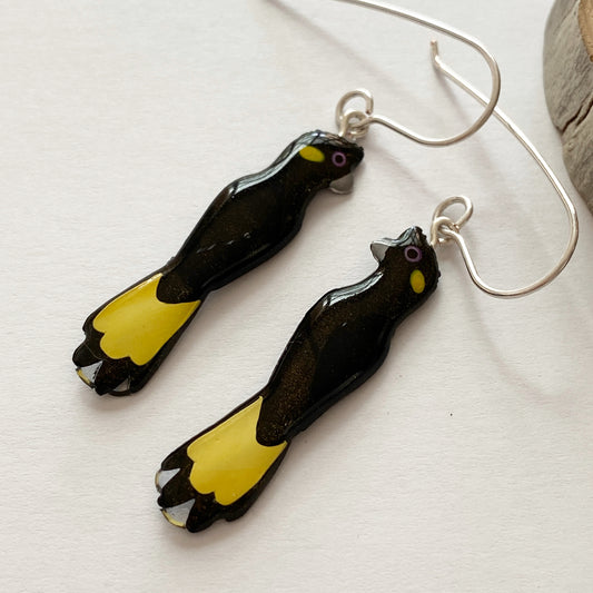 Yellow-tailed Black Cockatoo Earrings | mini size