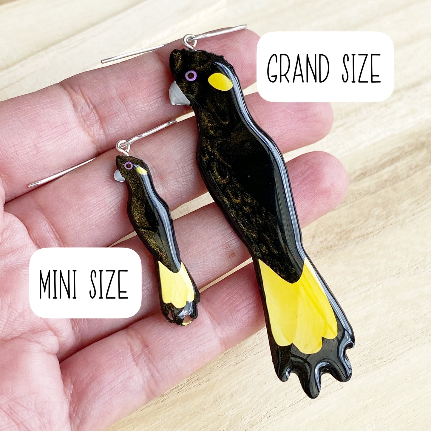 Yellow-tailed Black Cockatoo Earrings | mini size