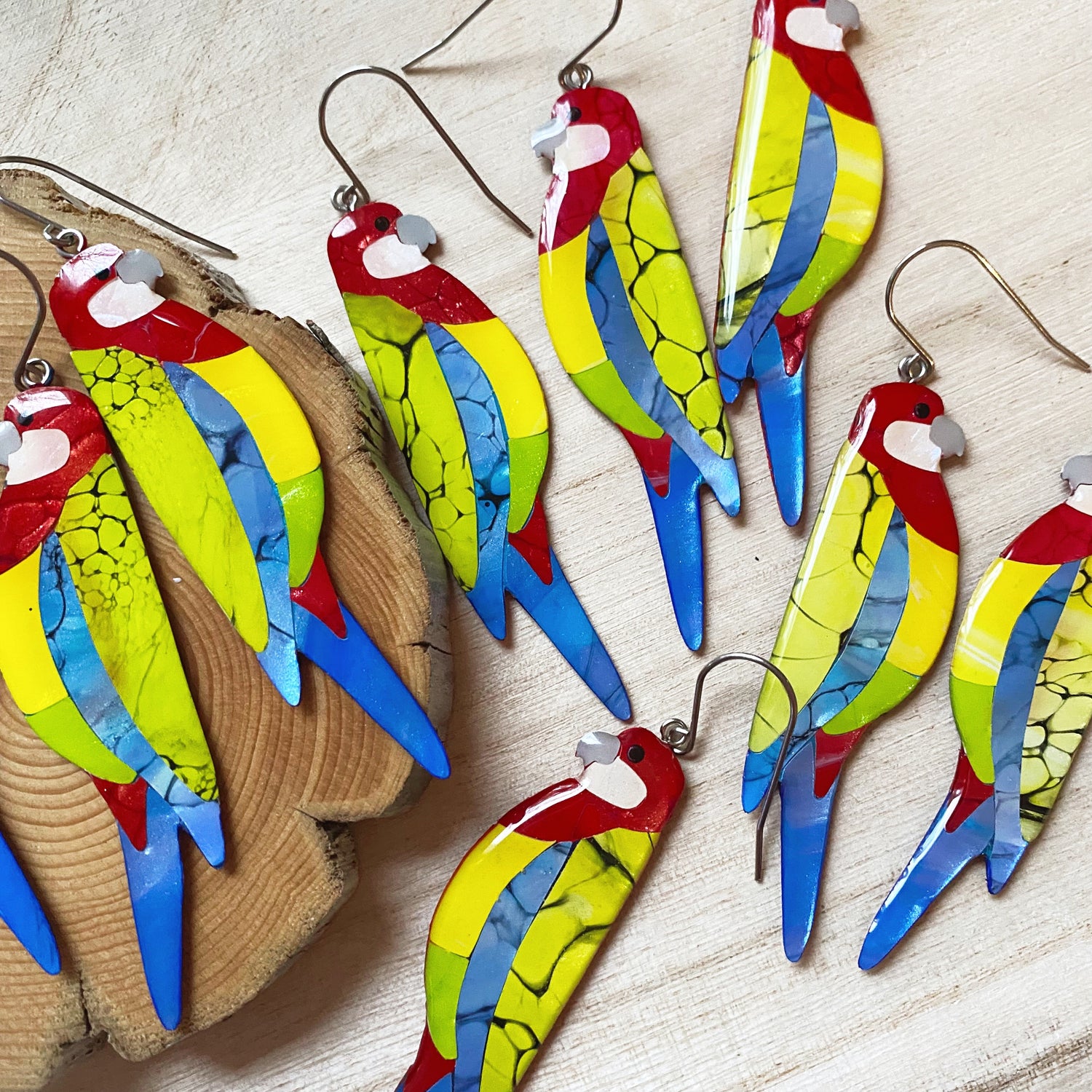 group of Easter Rosella handmade statement earrings