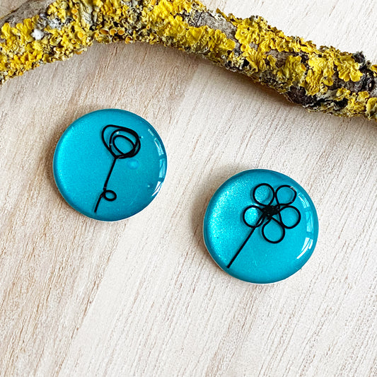 Floral Wire Art Earrings | Blue