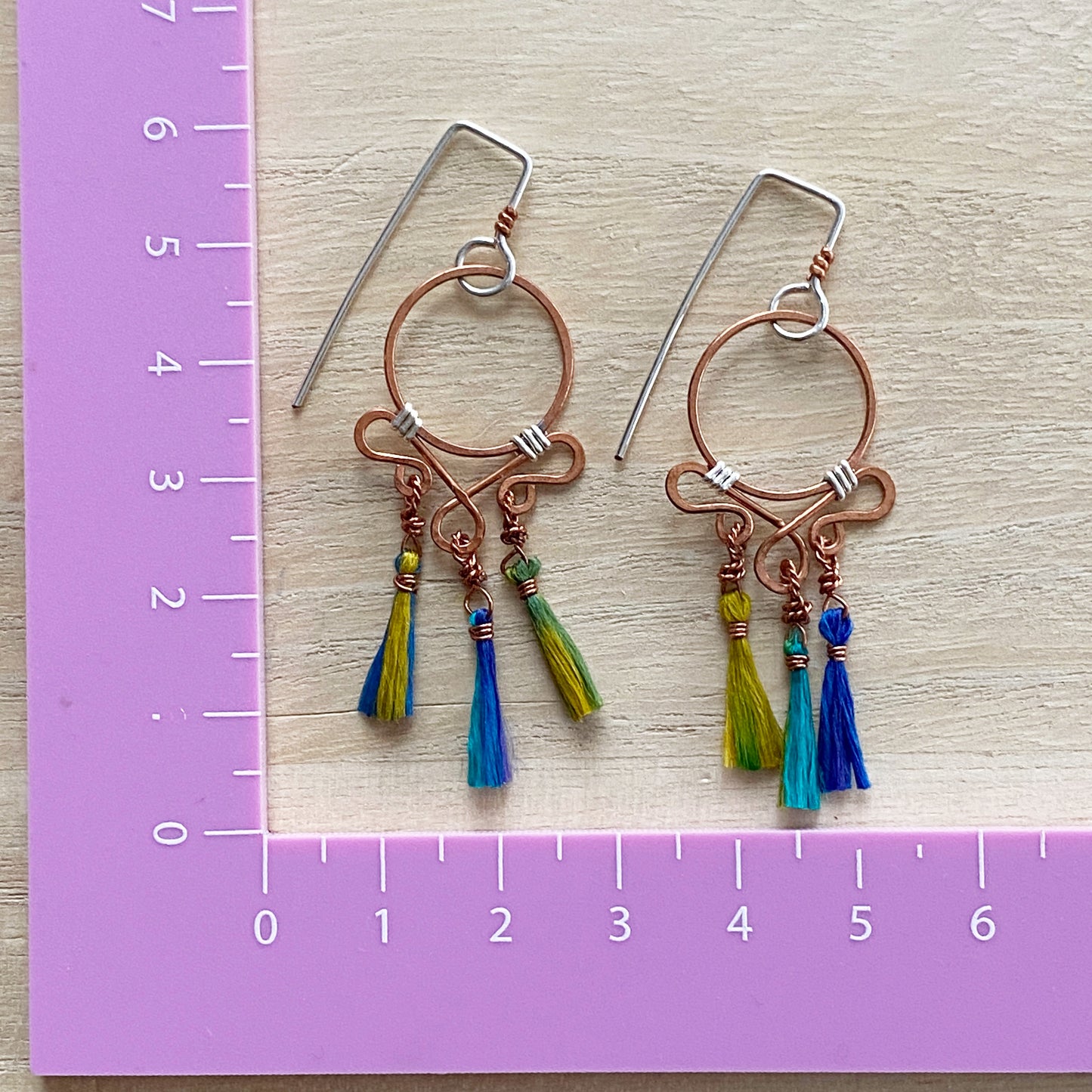 Dream Catcher Earrings | Blue Green Tassel Drop
