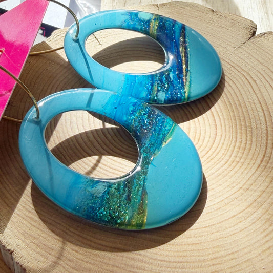 Oval Hoop Earrings | Blue