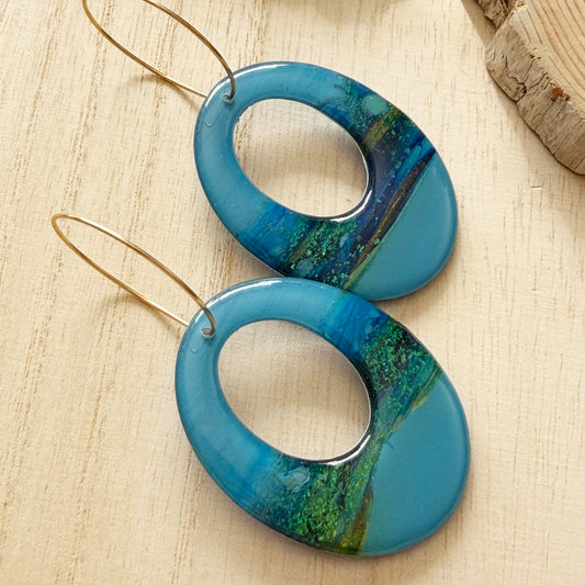 Oval Hoop Earrings | Blue