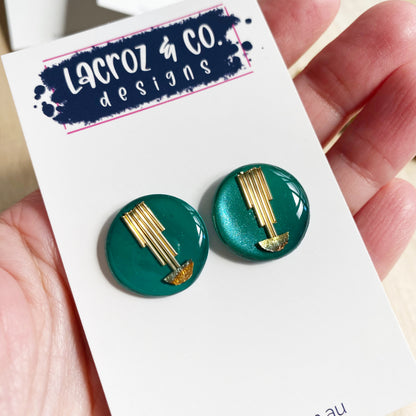 Art Deco Stud Earrings | Emerald Green