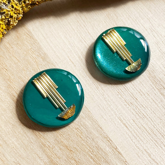Art Deco Stud Earrings | Emerald Green