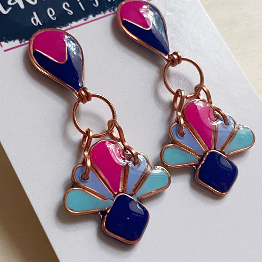 Art Deco Dangle Earrings | Pink and Blue
