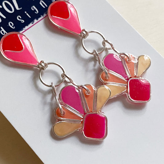 Art Deco Dangle Earrings | Pink and Red Silver