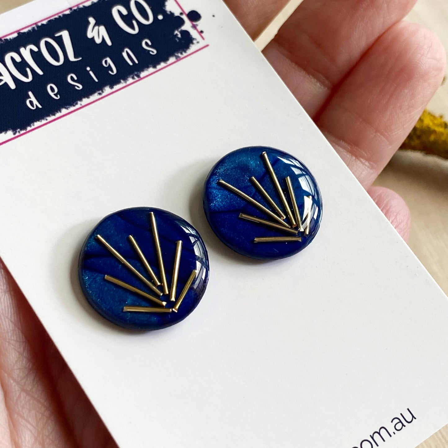 Art Deco Stud Earrings | Navy Blue