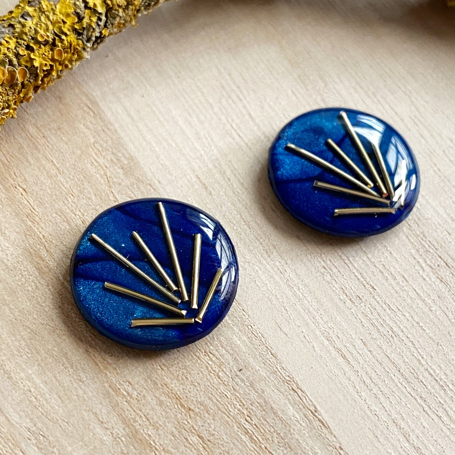 Art Deco Stud Earrings | Navy Blue