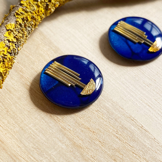 Art Deco Stud Earrings | Navy Blue