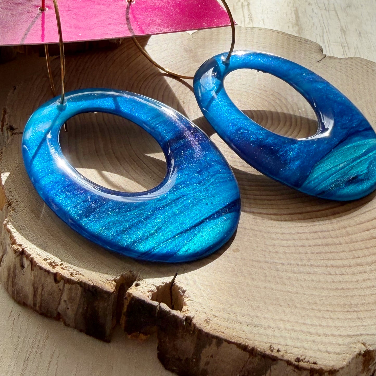 Oval Hoop Earrings | Navy Blue