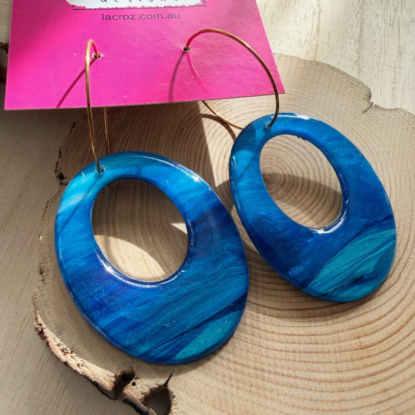 Oval Hoop Earrings | Navy Blue