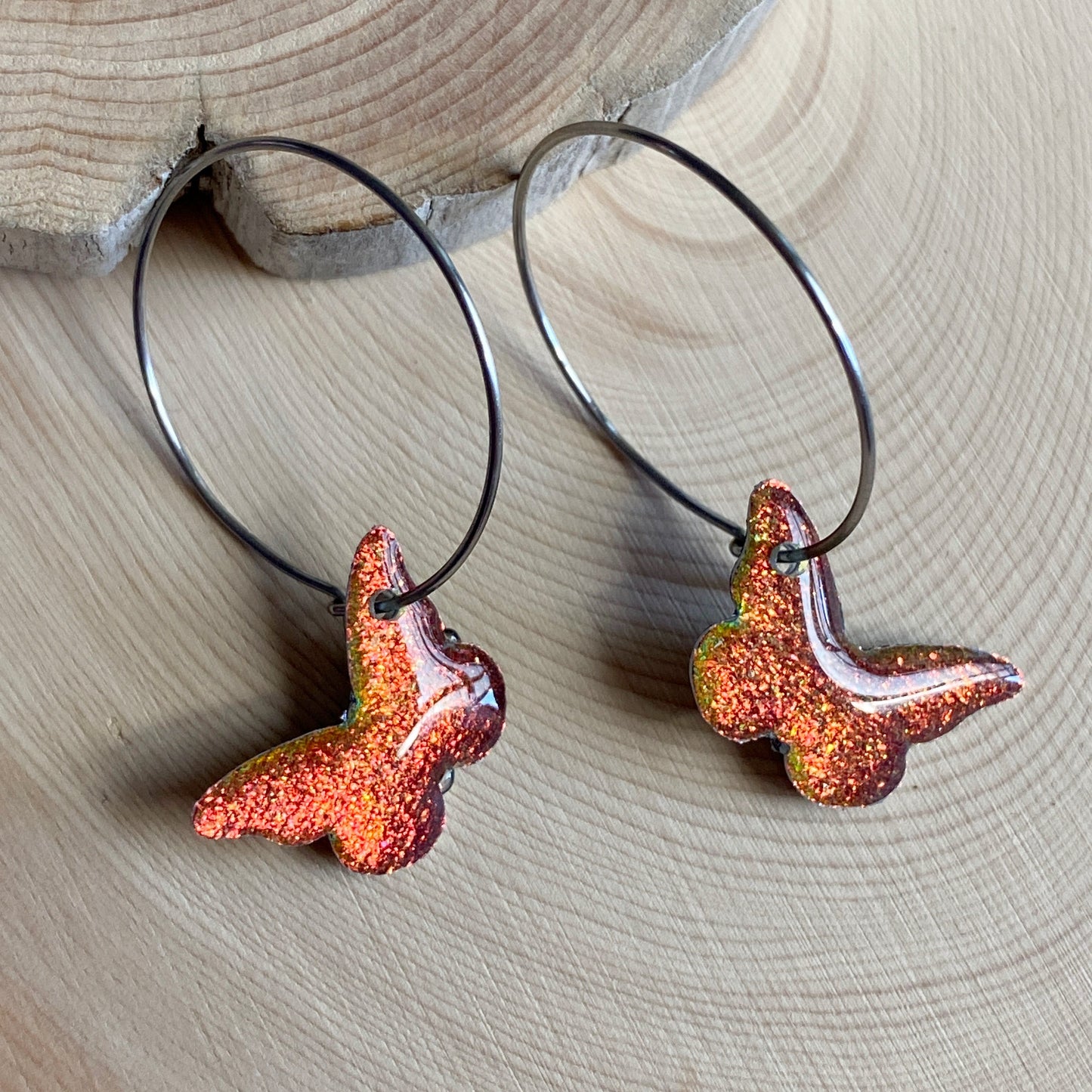 Butterflies | Hoop Earrings | Orange Colour-shift