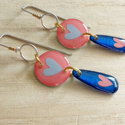 Heart Drop Earrings | Peach and Blue