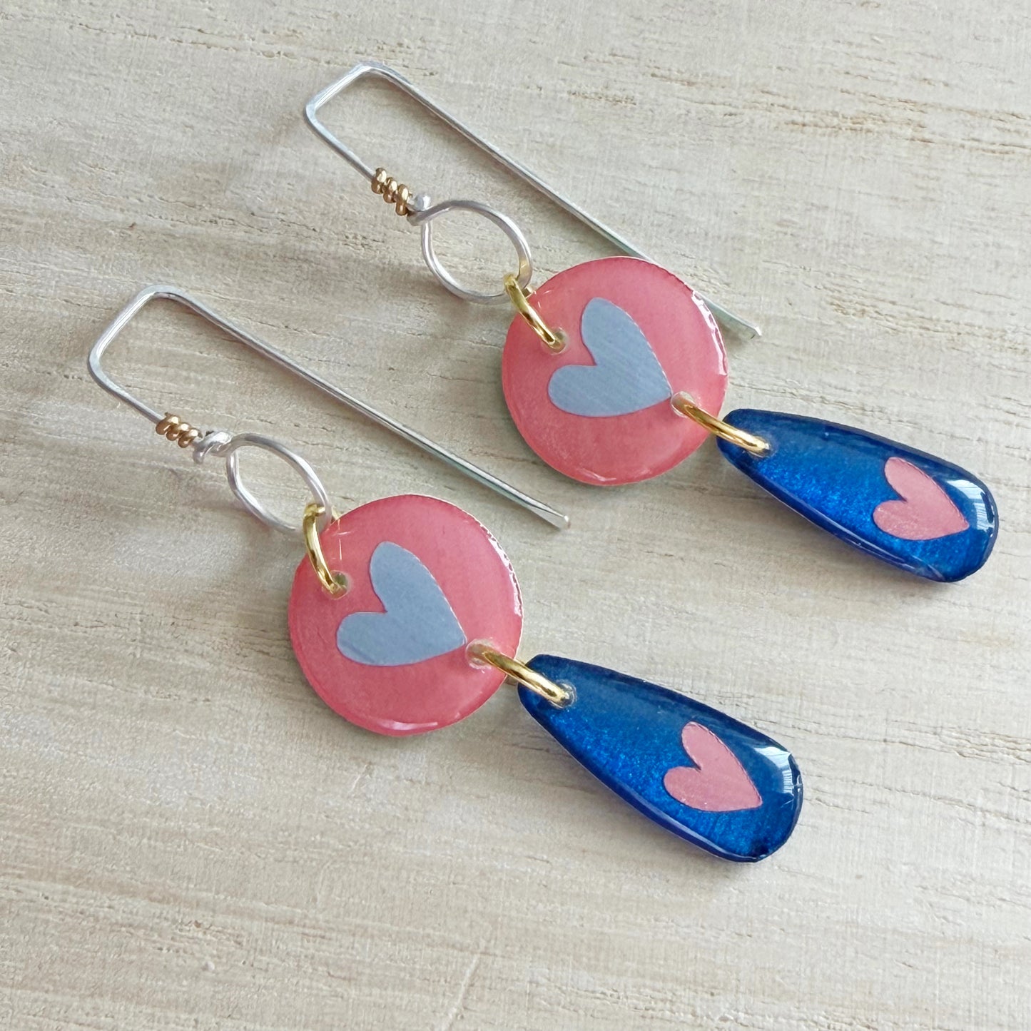 Heart Drop Earrings | Peach and Blue