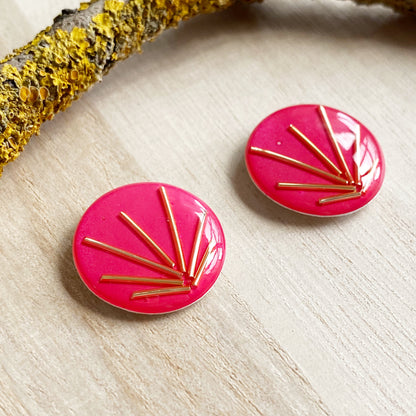 Art Deco Stud Earrings | Pink Fan