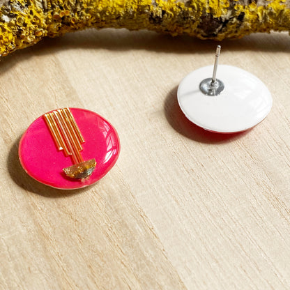 Art Deco Stud Earrings | Pink