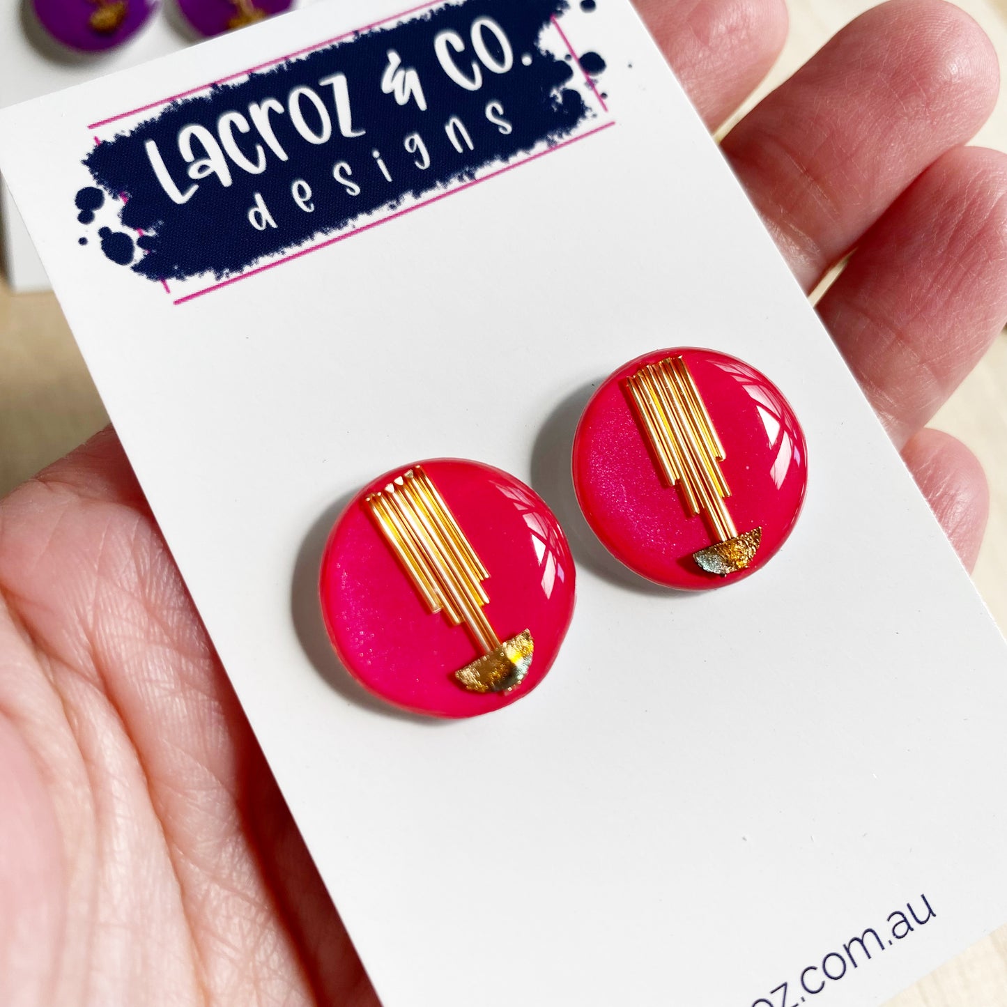 Art Deco Stud Earrings | Pink