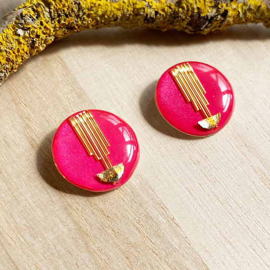 Art Deco Stud Earrings | Pink