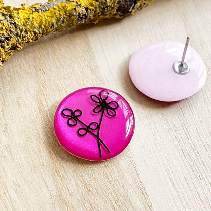 Floral Wire Art Earrings | Pink