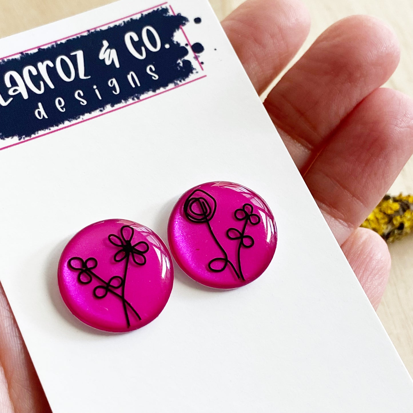 Floral Wire Art Earrings | Pink