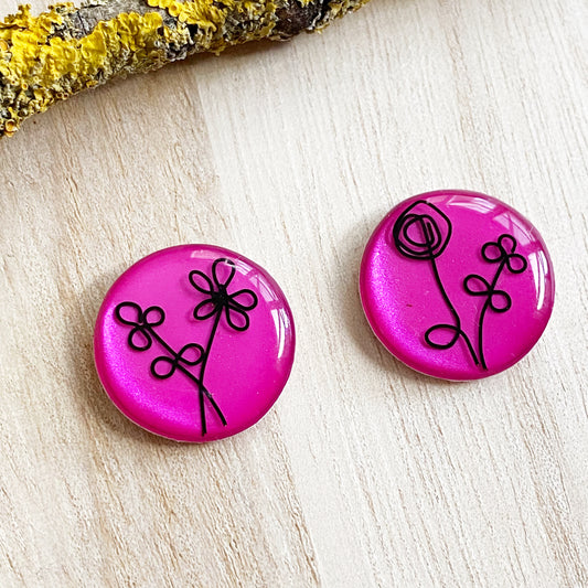Floral Wire Art Earrings | Pink