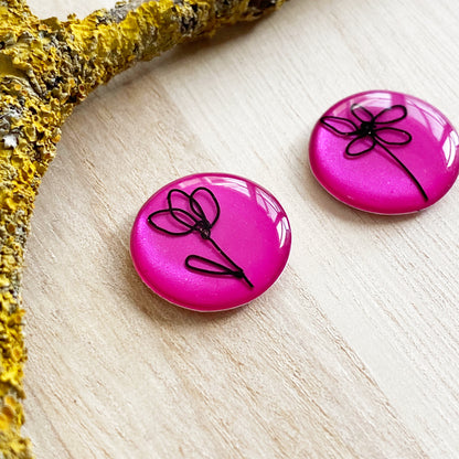 Floral Wire Art Earrings | Pink