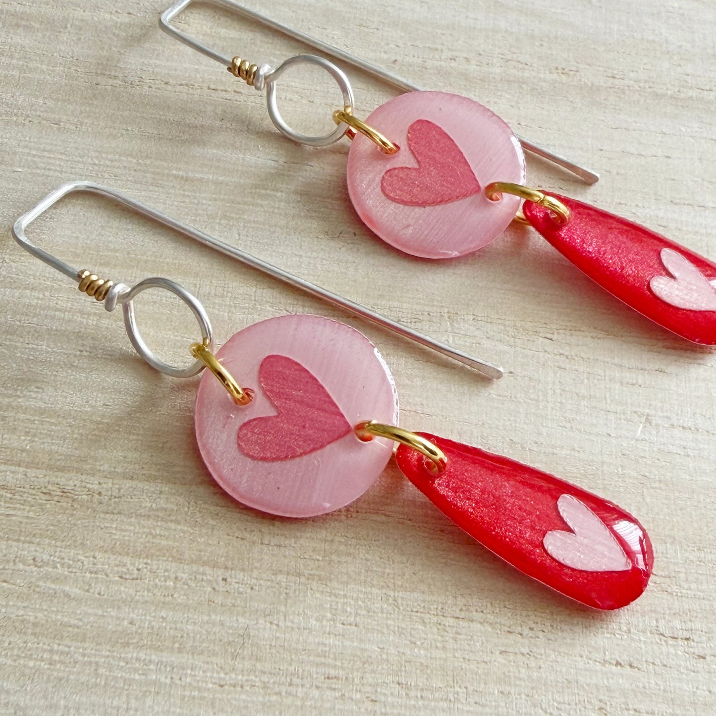 Heart Drop Earrings | Pink and Red